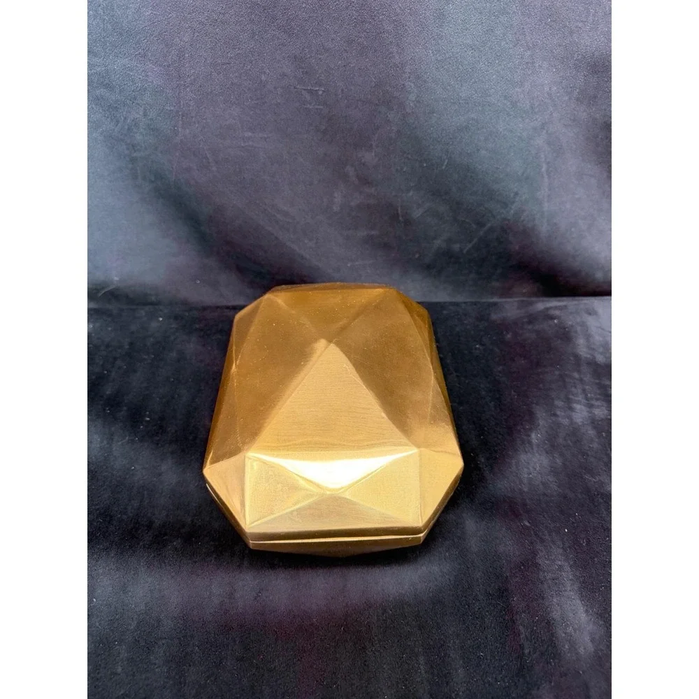 Gold Toned Cast Iron Lidded Small Storage Box Decor Diamond Jewelry Junk Candy